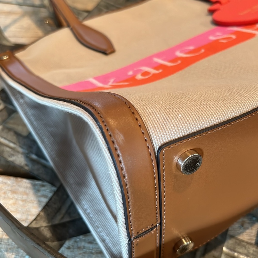 Kate Spade Tan and Pink Tote Bag GUC, see photos for a few minor blemishes . - Picture 4 of 7